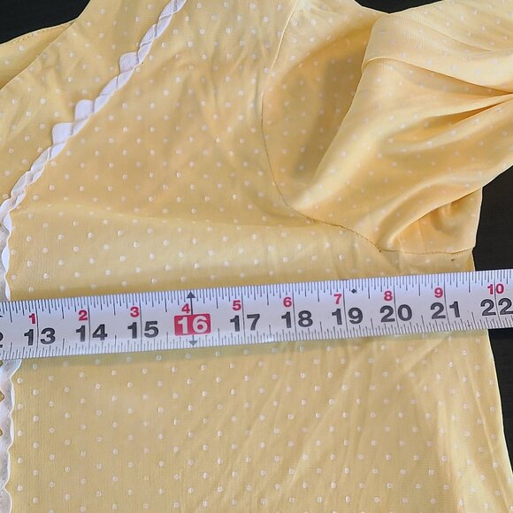 Vintage Riviera Robes Sleepwear Yellow Polkadot Zip Up Ruffles Long Length - Picture 5 of 7